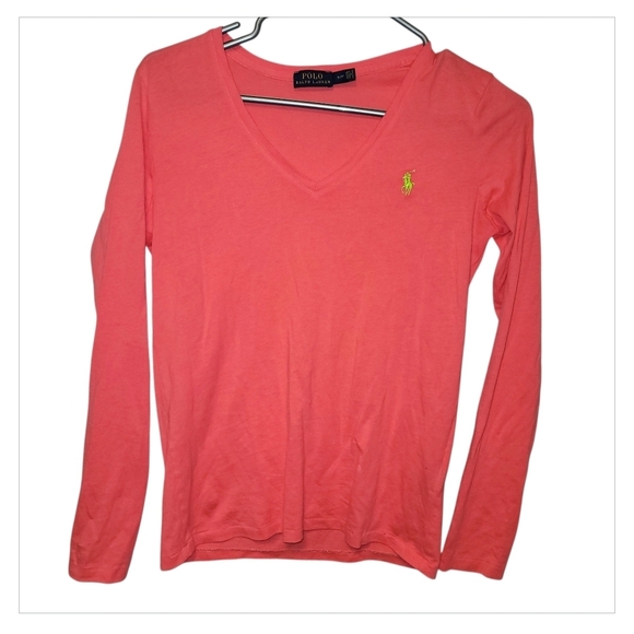 Polo Ralph Lauren Tops - Polo by Ralph Lauren Women's Coral Long Sleeve V-Neck